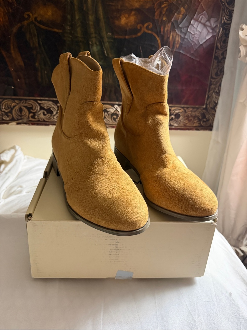 Women's Suede Ankle Boots in Camel